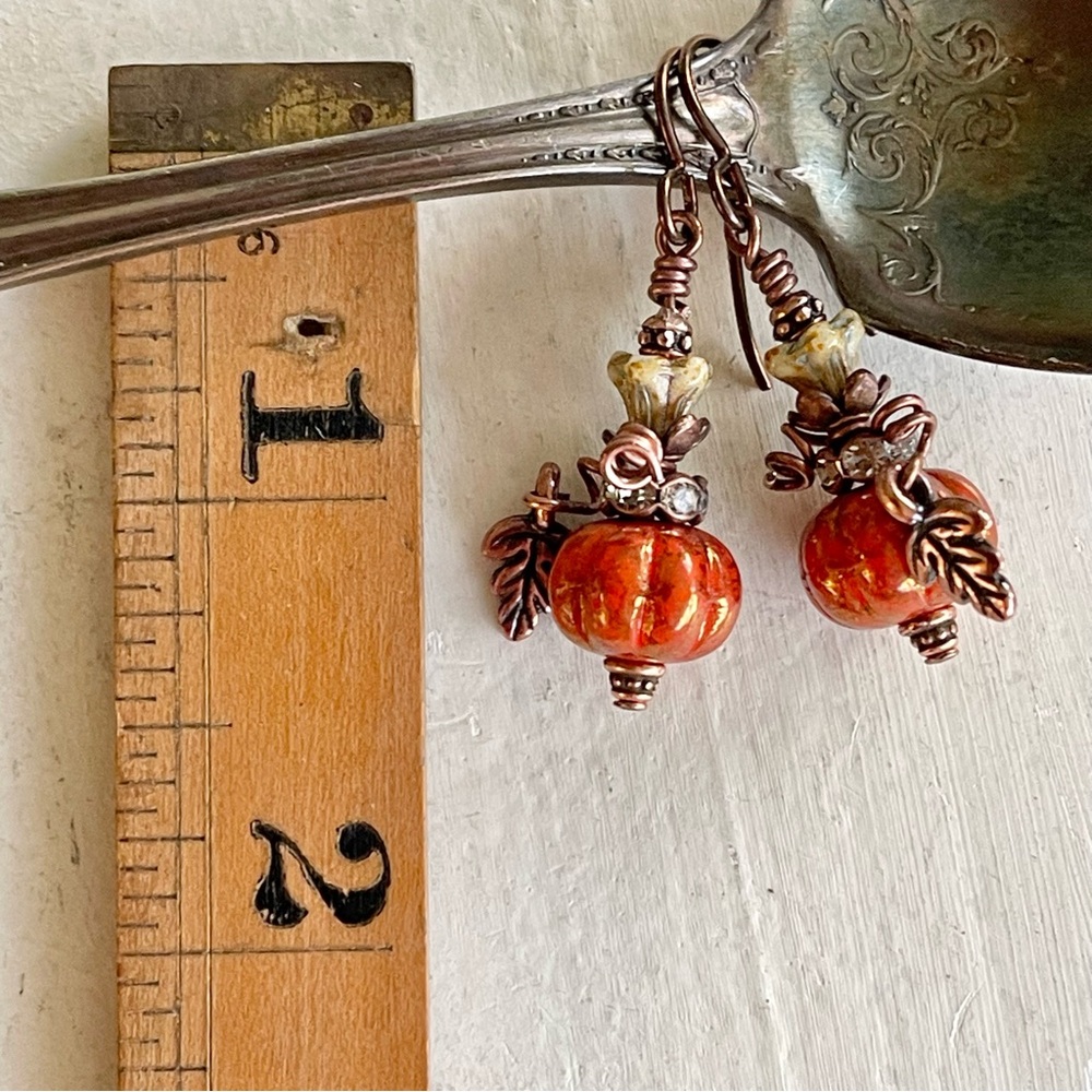 Hand Crafted “Spiced Pumpkin” Dangle Earrings - Picture 9 of 10